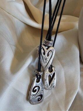 Brighton Multi Charm Necklace Leather Cord Heart Scroll Pendant